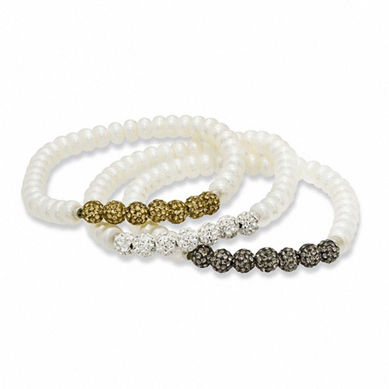 Main Image 1 of Honora 6.0-7.0mm Freshwater Cultured Pearl and Crystal Bead Stretch Bracelet Set-7.25"
