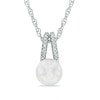 Thumbnail Image 1 of Honora 7.5-8.0mm Freshwater Cultured Pearl and Diamond Accent Pendant in Sterling Silver