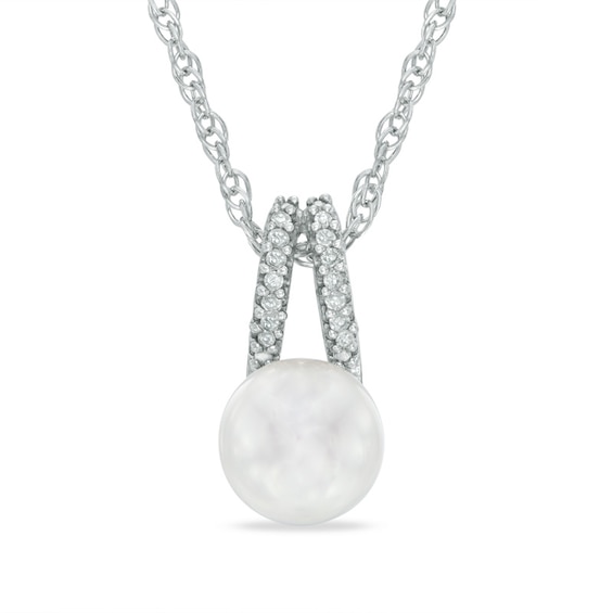 Honora 7.5-8.0mm Freshwater Cultured Pearl and Diamond Accent Pendant in Sterling Silver