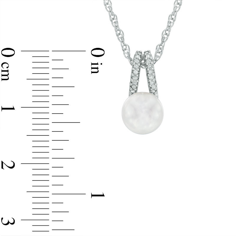 Main Image 2 of Honora 7.5-8.0mm Freshwater Cultured Pearl and Diamond Accent Pendant in Sterling Silver