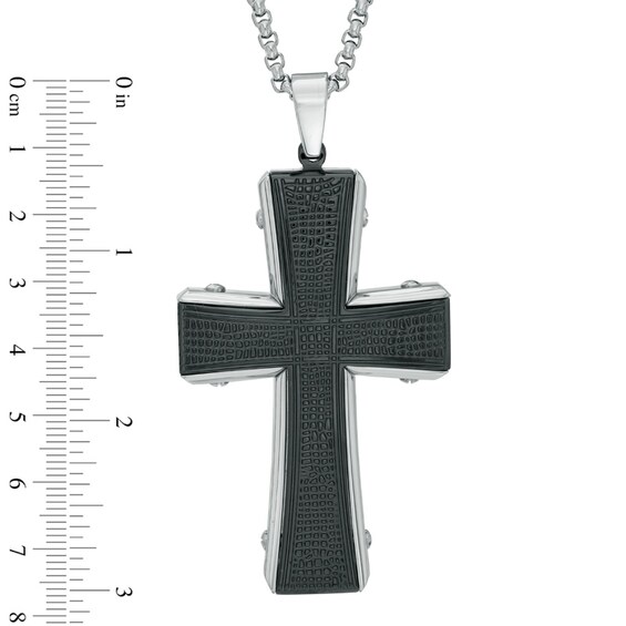 Men's Textured Cross Pendant in Two-Tone Stainless Steel - 36"