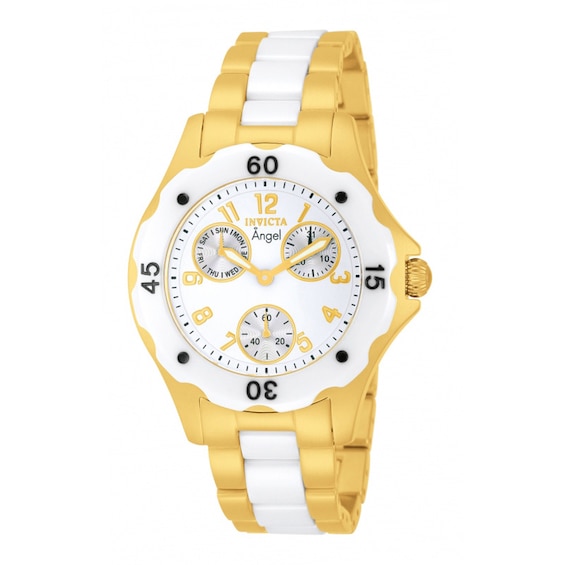 Ladies' Invicta Angel Chronograph Two-Tone Ceramic Watch with White Dial (Model: 1655)