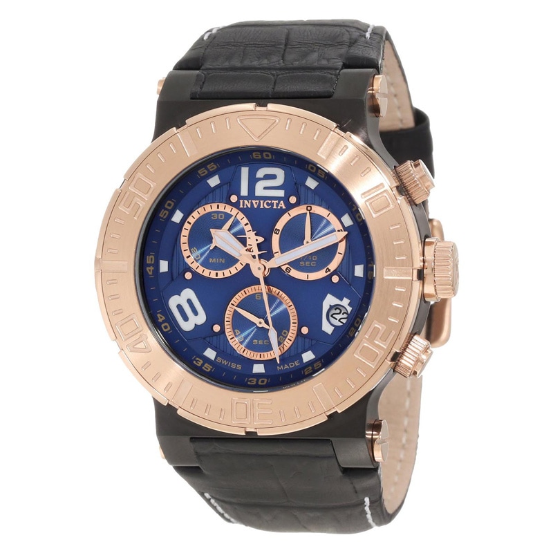 Main Image 1 of Men's Invicta Ocean Reef Rose-Tone Strap Watch with Blue Dial (Model: 10584)