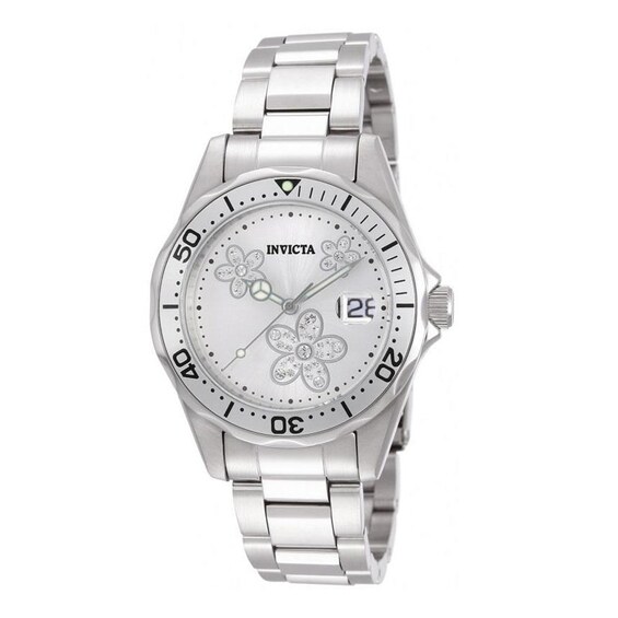 Ladies' Invicta Angel Watch with Silver-Tone Floral Dial (Model: 12506)