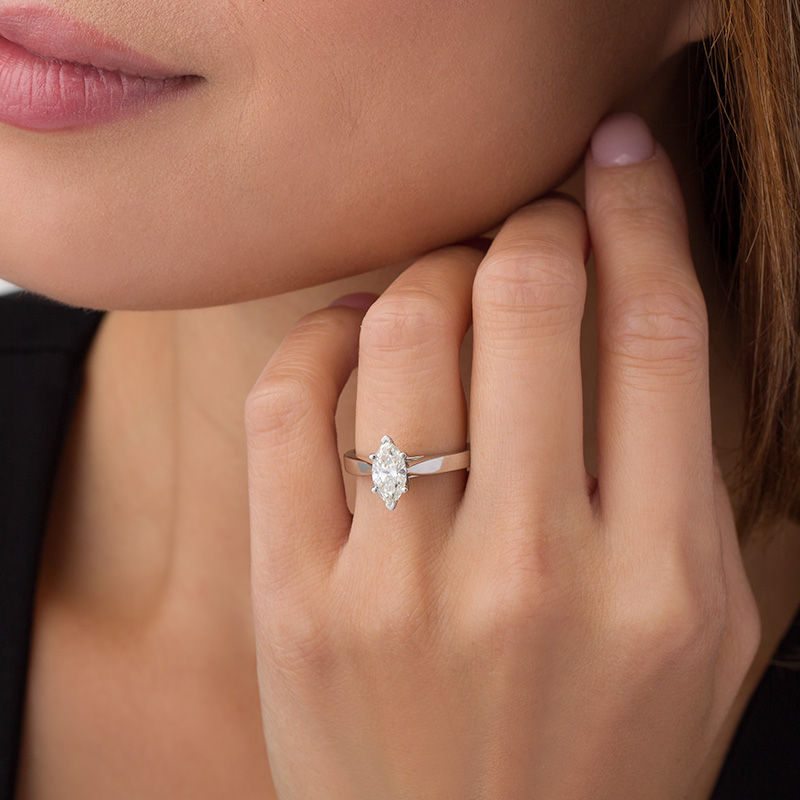 Main Image 3 of Celebration Ideal 1 CT. Marquise Certified Diamond Solitaire Engagement Ring in 14K White Gold (J/I1)