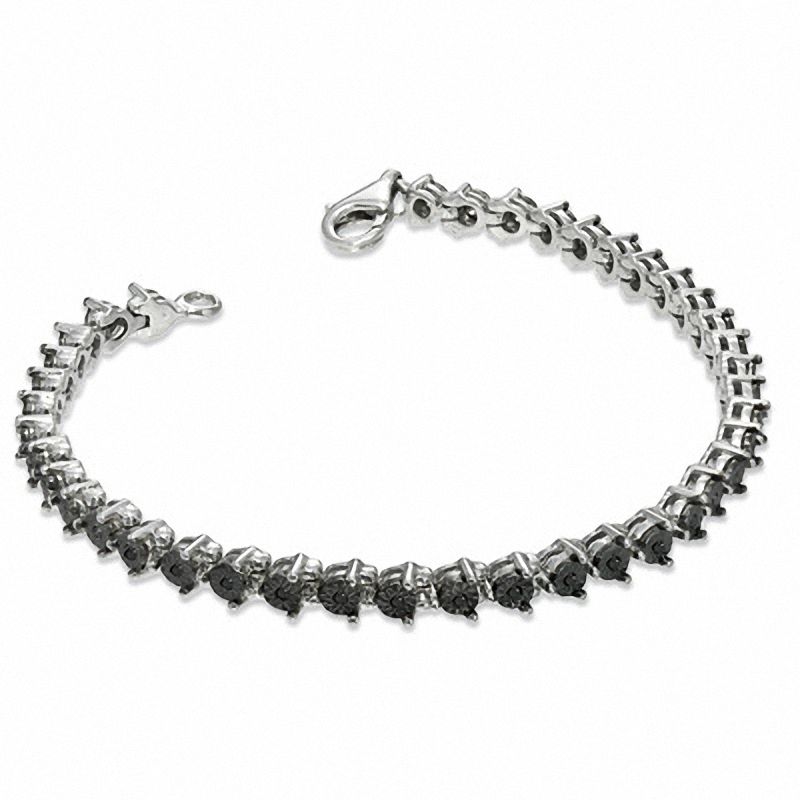 Main Image 2 of 1/4 CT. T.W. Black Diamond Tennis Bracelet in Sterling Silver