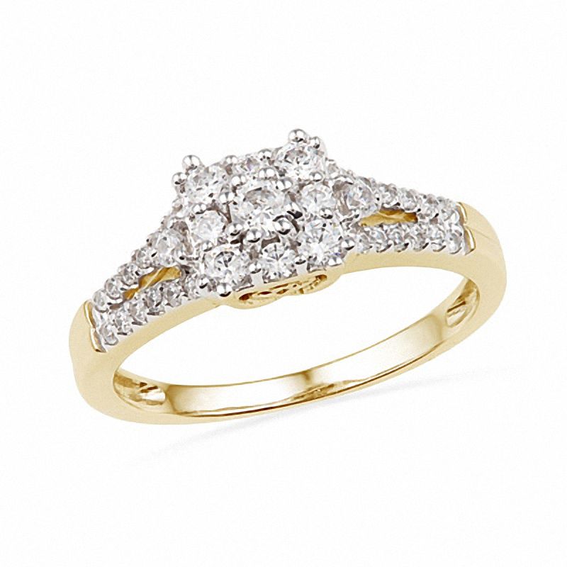 Main Image 1 of 1/2 CT. T.W. Multi-Diamond Square Ring in 10K Gold