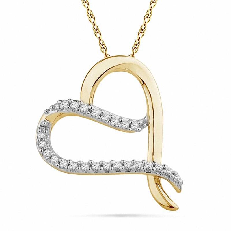 Main Image 1 of 1/10 CT. T.W. Diamond Tilted Heart Pendant in 10K Gold