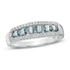 Thumbnail Image 0 of 1/3 CT. T.W. Enhanced Blue and White Diamond Anniversary Band in 10K White Gold