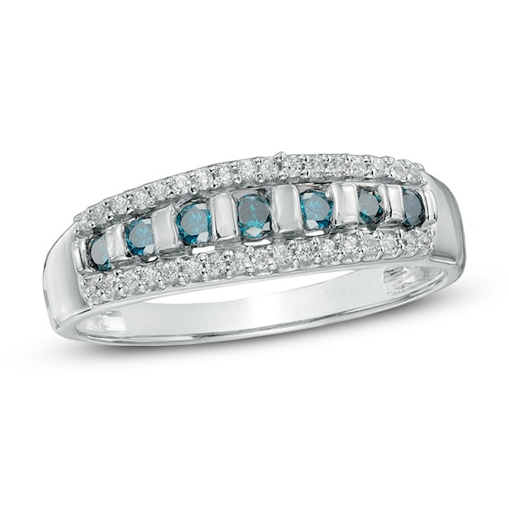 1/3 CT. T.w. Enhanced Blue and White Diamond Anniversary Band in 10K White Gold