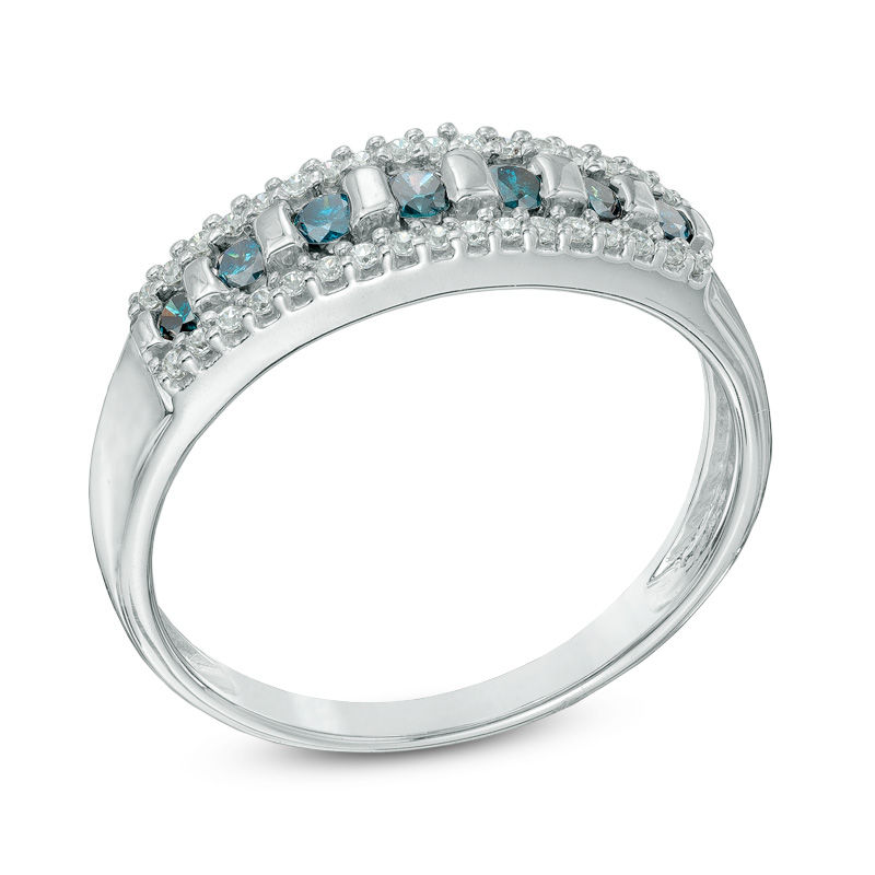 1/3 CT. T.W. Enhanced Blue and White Diamond Anniversary Band in 10K White Gold
