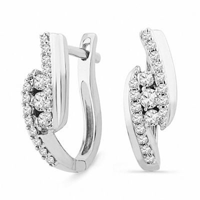 1 2 Ct T W Diamond Three Stone Hoop Earrings In 10k White Gold