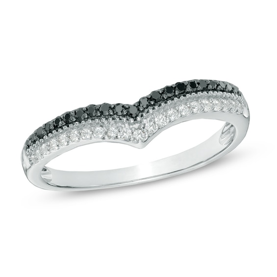 1/4 CT. T.w. Black and White Diamond Double Row Contour Band in 10K White Gold