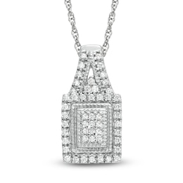 1/3 CT. T.W. Princess-Cut Diamond Cluster Rectangular Frame Pendant in Sterling Silver