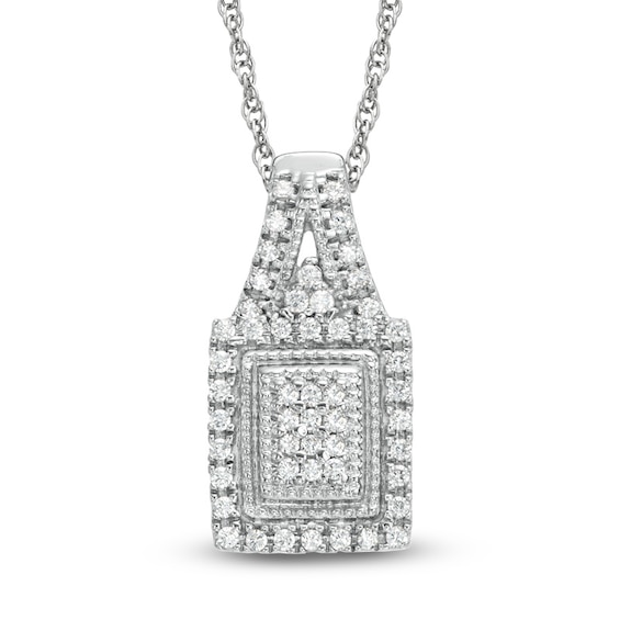 1/3 CT. T.w. Princess-Cut Diamond Cluster Rectangular Frame Pendant in Sterling Silver
