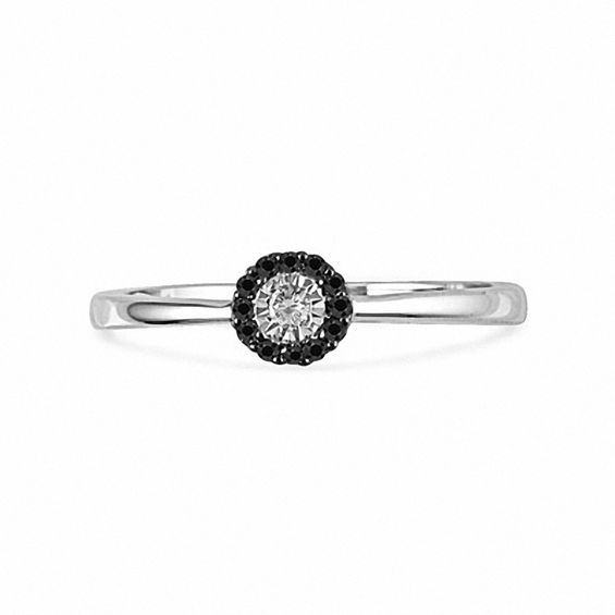 1/10 CT. T.w. Enhanced Black and White Diamond Promise Ring in Sterling Silver