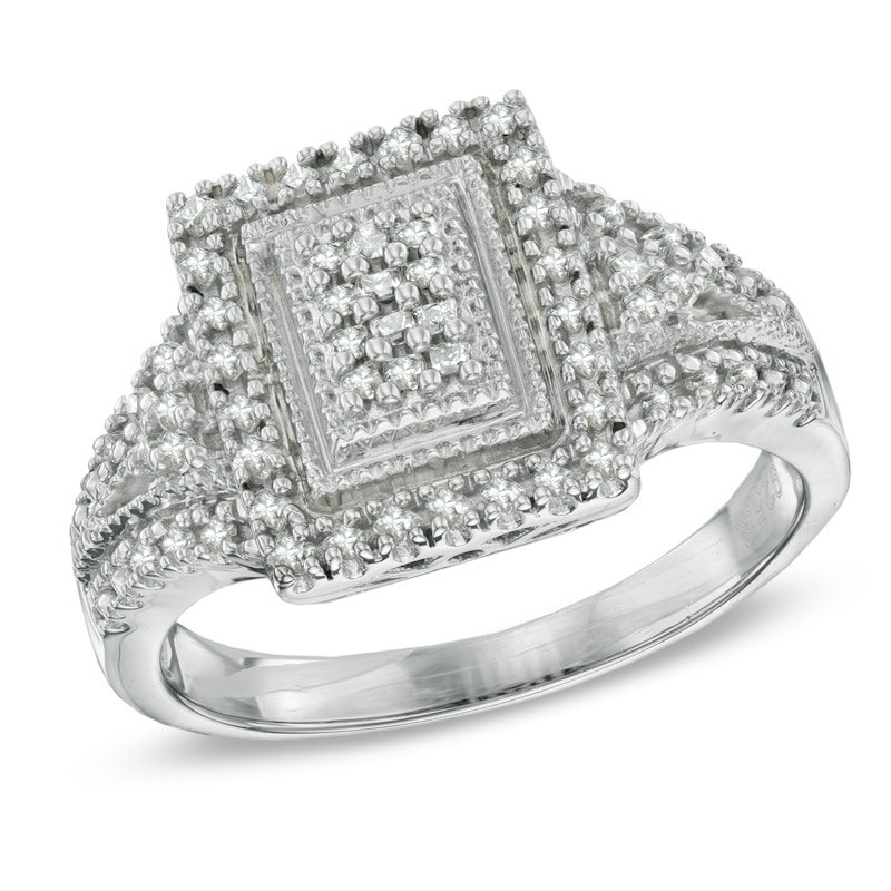 1/3 CT. T.W. Princess-Cut Diamond Rectangular Frame Ring in Sterling Silver