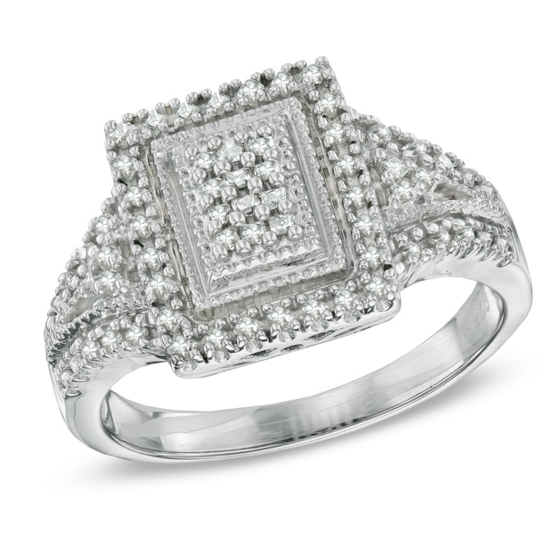 Main Image 1 of 1/3 CT. T.W. Princess-Cut Diamond Rectangular Frame Ring in Sterling Silver