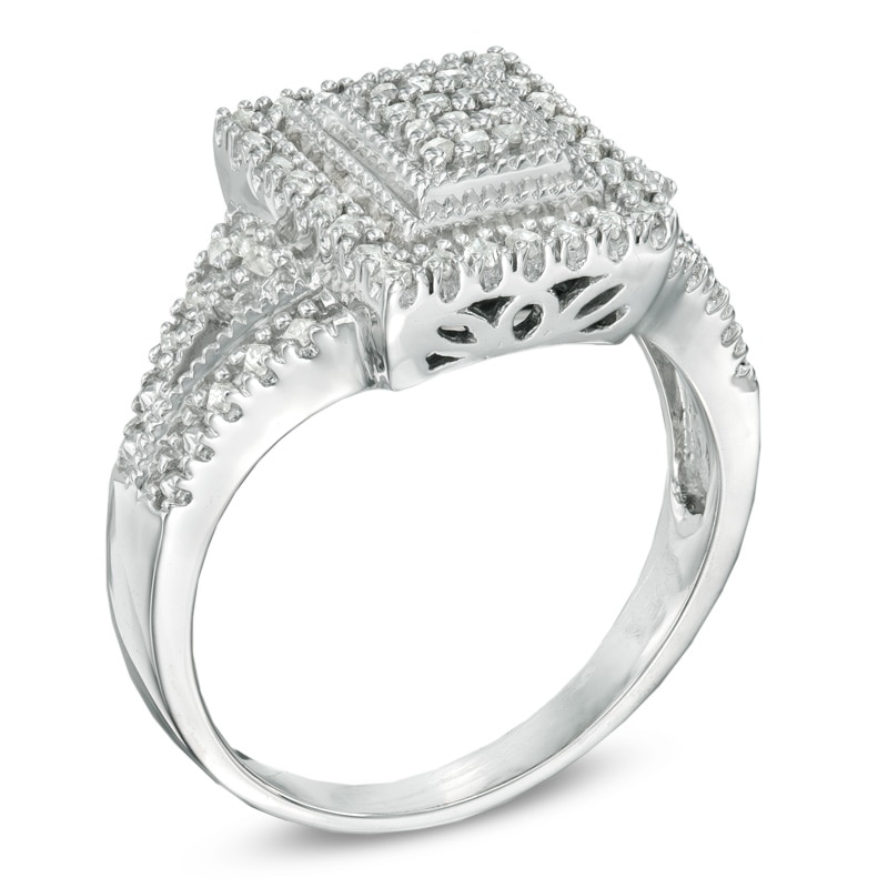 Main Image 2 of 1/3 CT. T.W. Princess-Cut Diamond Rectangular Frame Ring in Sterling Silver