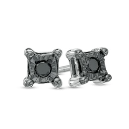 Black Diamond Accent Square Stud Earrings in Sterling Silver