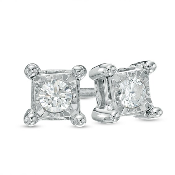 1/15 CT. T.w. Diamond Solitaire Square Stud Earrings in Sterling Silver