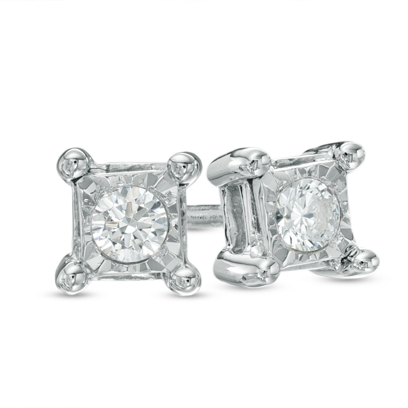 1/15 CT. T.W. Diamond Solitaire Square Stud Earrings in Sterling Silver