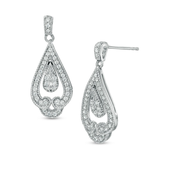 1/2 CT. T.w. Diamond Looped Double Teardrop Earrings in Sterling Silver