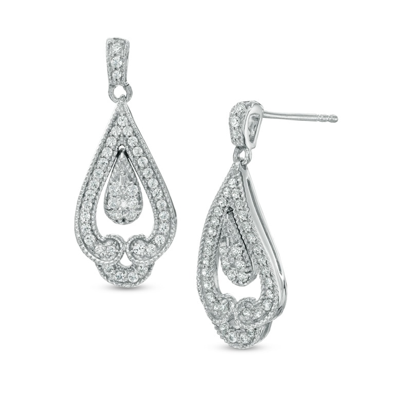 1/2 CT. T.W. Diamond Looped Double Teardrop Earrings in Sterling Silver