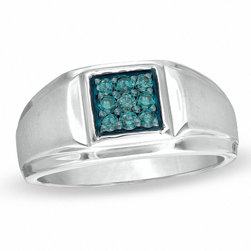 Men's 1/4 CT. T.W. Enhanced Blue Diamond Ring in Sterling Silver