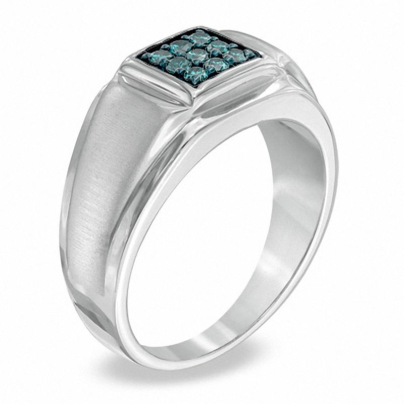 Men's 1/4 CT. T.W. Enhanced Blue Diamond Ring in Sterling Silver