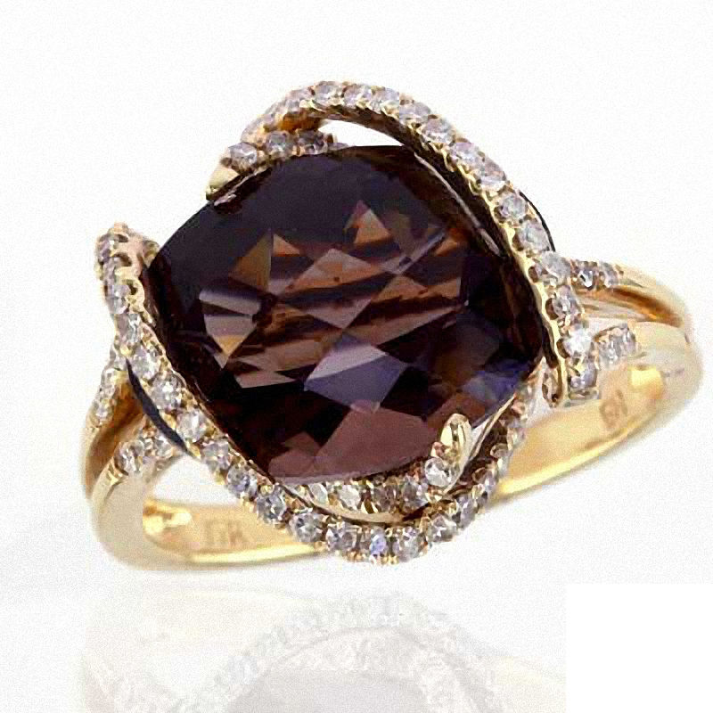 EFFY™ Collection Oval Smoky Quartz and 1/3 CT. T.W. Diamond Ring in 14K Gold