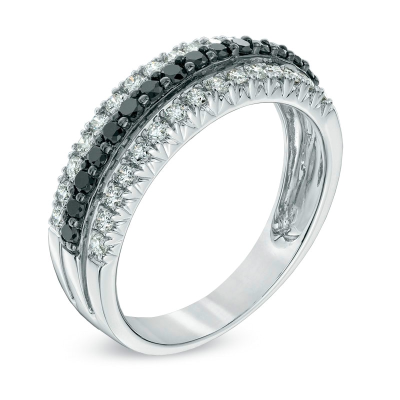 Main Image 2 of 3/4 CT. T.W. Enhanced Black and White Diamond Triple Row Band in 10K White Gold