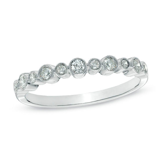 1 4 Ct T W Diamond Bezel Set Anniversary Band In 10k White Gold T W Diamond Bezel Set Anniversary Band In 10k White Gold