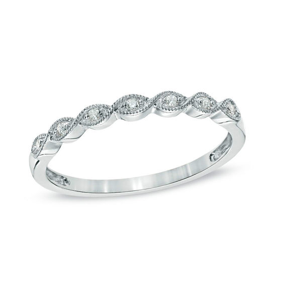 Diamond Accent Milgrain Anniversary Band in 10K White Gold | Wedding ...