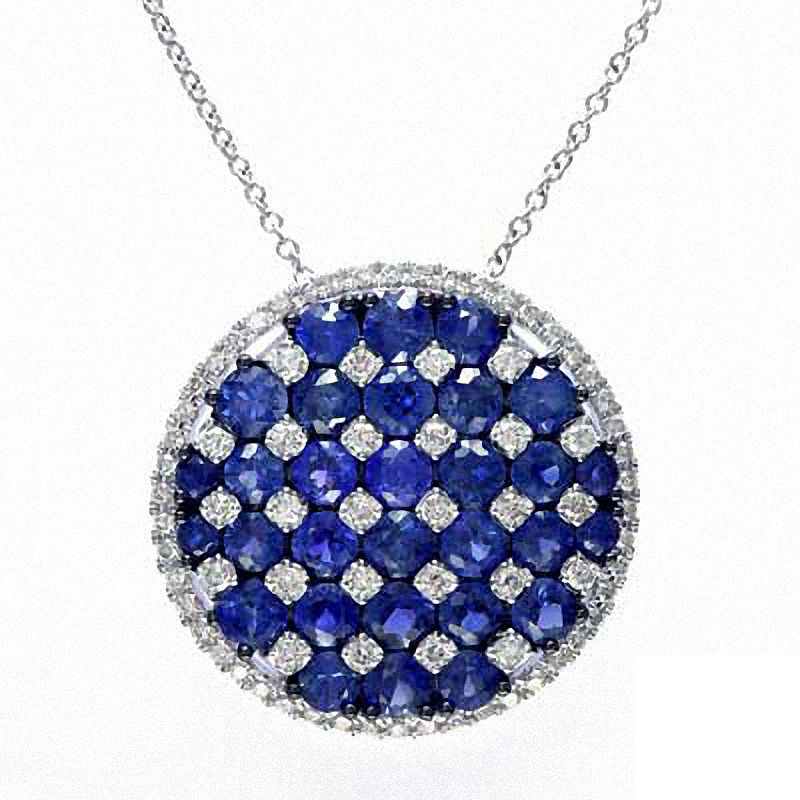Main Image 1 of EFFY™ Collection Blue Sapphire and 1/2 CT. T.W. Diamond Pendant in 14K White Gold