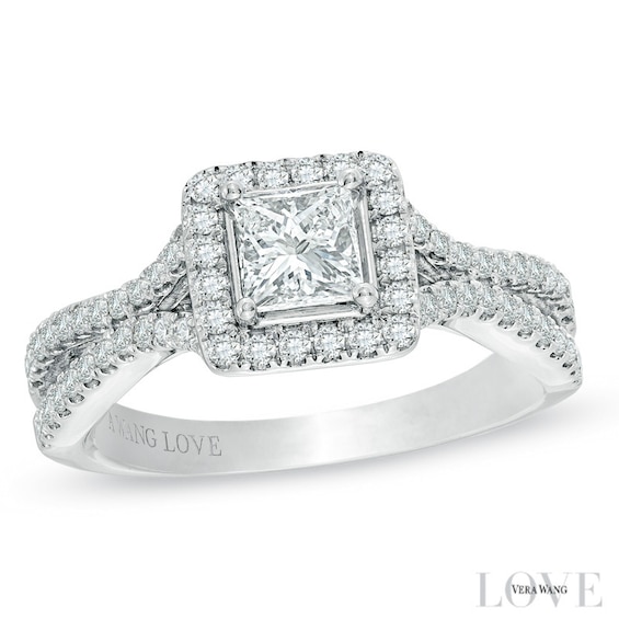 Vera Wang Love Collection 1 CT. T.w. Princess-Cut Diamond Split Shank Frame Engagement Ring in 14K White Gold
