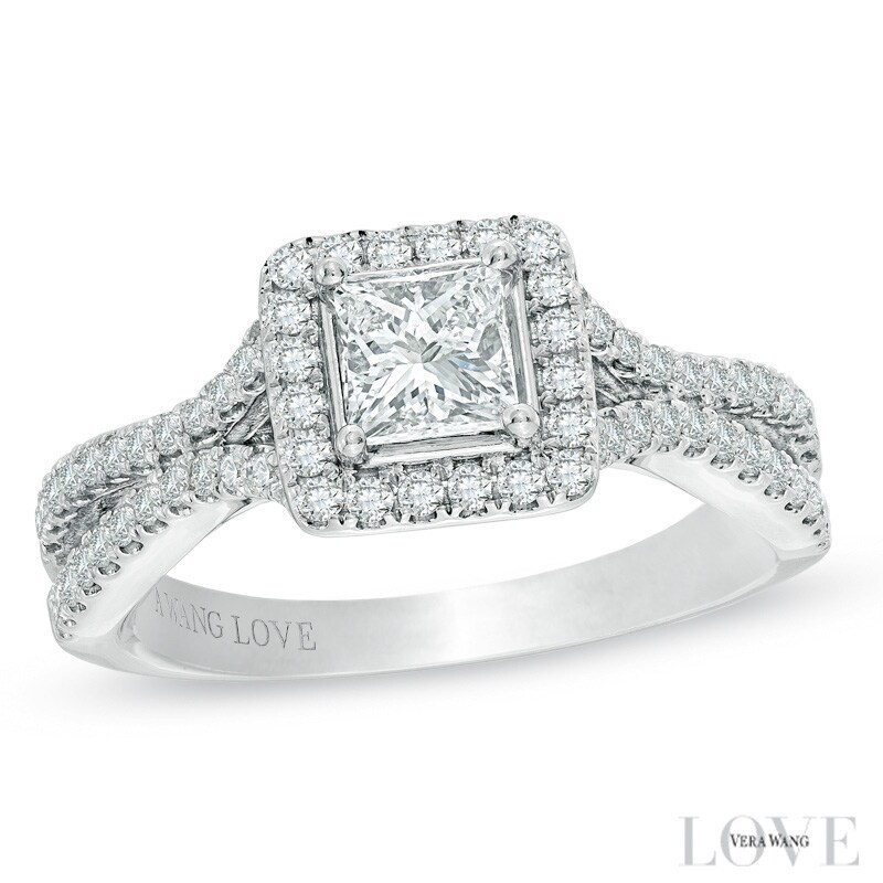 Main Image 1 of Vera Wang Love Collection 1 CT. T.W. Princess-Cut Diamond Split Shank Frame Engagement Ring in 14K White Gold