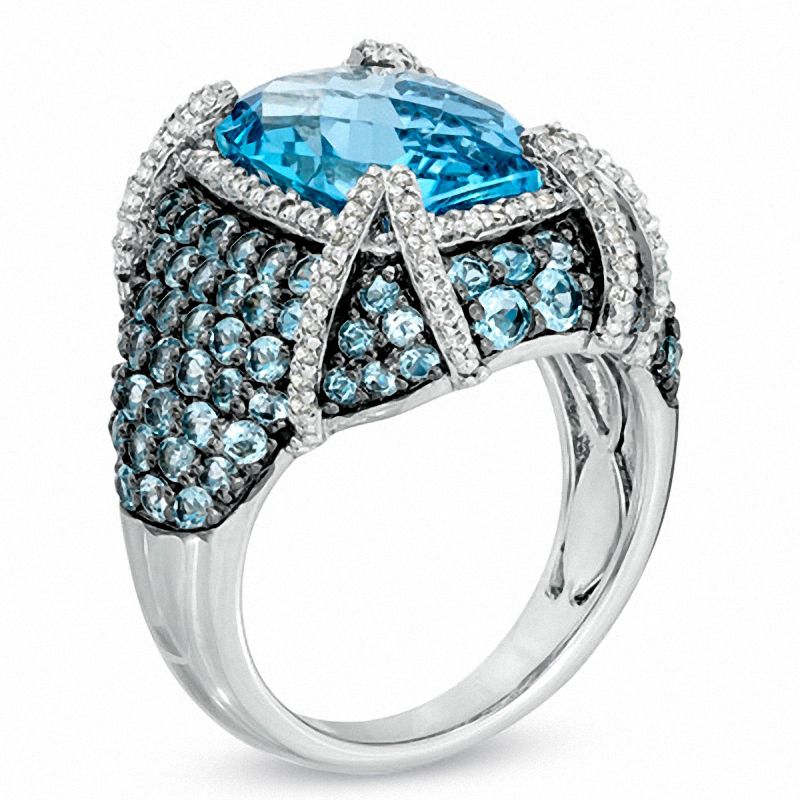 Cushion-Cut Blue and White Topaz Ring in Sterling Silver