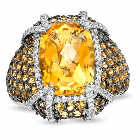 Cushion-Cut Citrine and White Topaz Ring in Sterling Silver