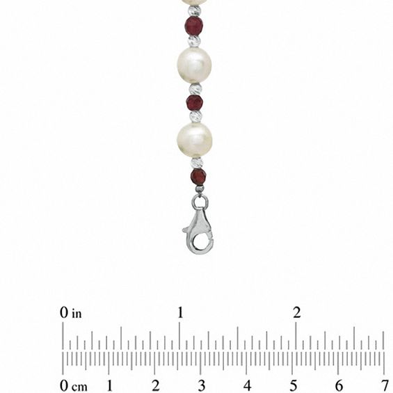 8.0 - 9.0mm Cultured Freshwater Pearl, Garnet and Brilliance Bead Necklace in Sterling Silver 8.0 - 9.0mm Cultured Freshwater Pearl, Garnet and Brilliance Bead Necklace in Sterling Silver