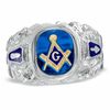 Thumbnail Image 1 of Men's Lab-Created Blue Sapphire and Enamel Comfort Fit Masonic Ring in Sterling Silver