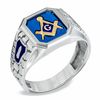 Thumbnail Image 1 of Men's Lab-Created Blue Sapphire and Enamel Comfort Fit Masonic Ring in Sterling Silver