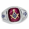 Thumbnail Image 0 of Men's Lab-Created Ruby and Enamel Comfort Fit Masonic Ring in Sterling Silver