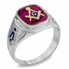 Thumbnail Image 1 of Men's Lab-Created Ruby and Enamel Comfort Fit Masonic Ring in Sterling Silver