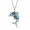 Thumbnail Image 1 of Blue Topaz, Iolite and Lab-Created White Sapphire Dolphin Pendant in Sterling Silver