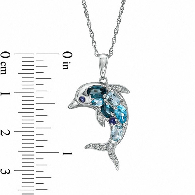 Main Image 2 of Blue Topaz, Iolite and Lab-Created White Sapphire Dolphin Pendant in Sterling Silver
