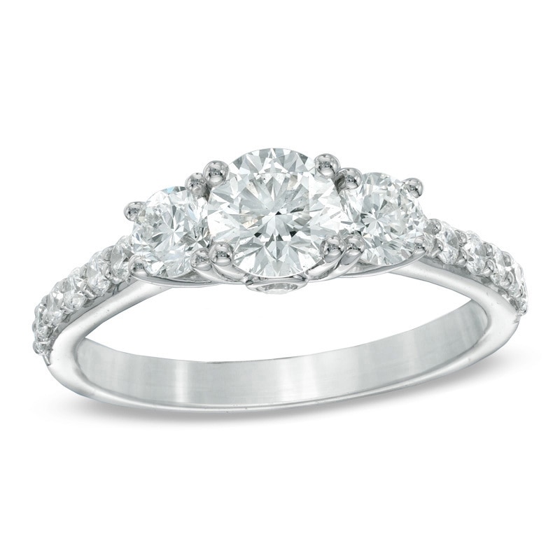 Main Image 1 of Celebration Lux® 1-1/2 CT. T.W. Certified Diamond Three Stone Ring in 18K White Gold (I/SI2)
