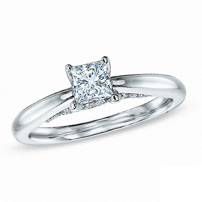 Main Image 1 of Celebration Ideal 7/8 CT. T.W. Princess-Cut Certified Diamond Engagement Ring in 14K White Gold (J/I1)