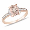 Thumbnail Image 0 of Oval Morganite and 1/15 CT. T.W. Diamond Engagement Ring in Rose Rhodium Sterling Silver