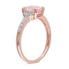 Thumbnail Image 1 of Oval Morganite and 1/15 CT. T.W. Diamond Engagement Ring in Rose Rhodium Sterling Silver